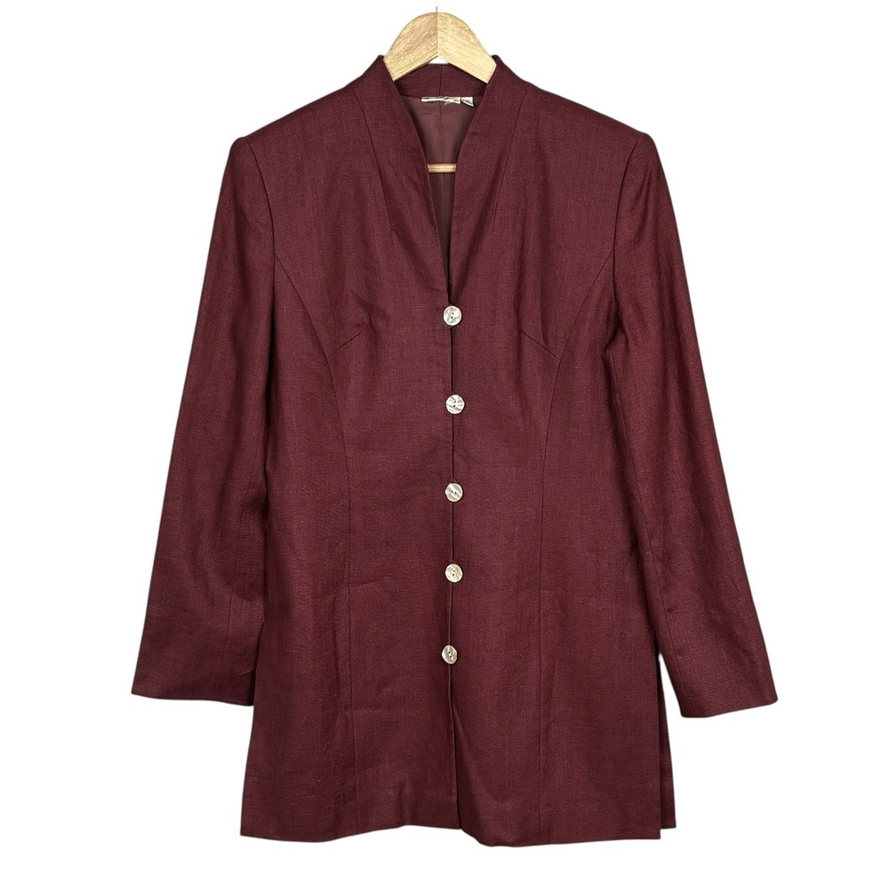 Vintage Lagom Minimalist Linen Long Blazer Jacket Womens 12 Office Scandi Chic